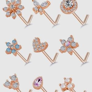 Set of 9 Rose Gold PlatedStainless Steel Hypoallergenic Nose Rings